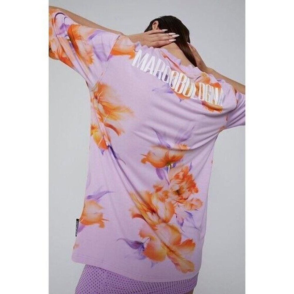 NWT Marcobologna Women's Purple Floral Short-Sleeved T-Shirt Size S